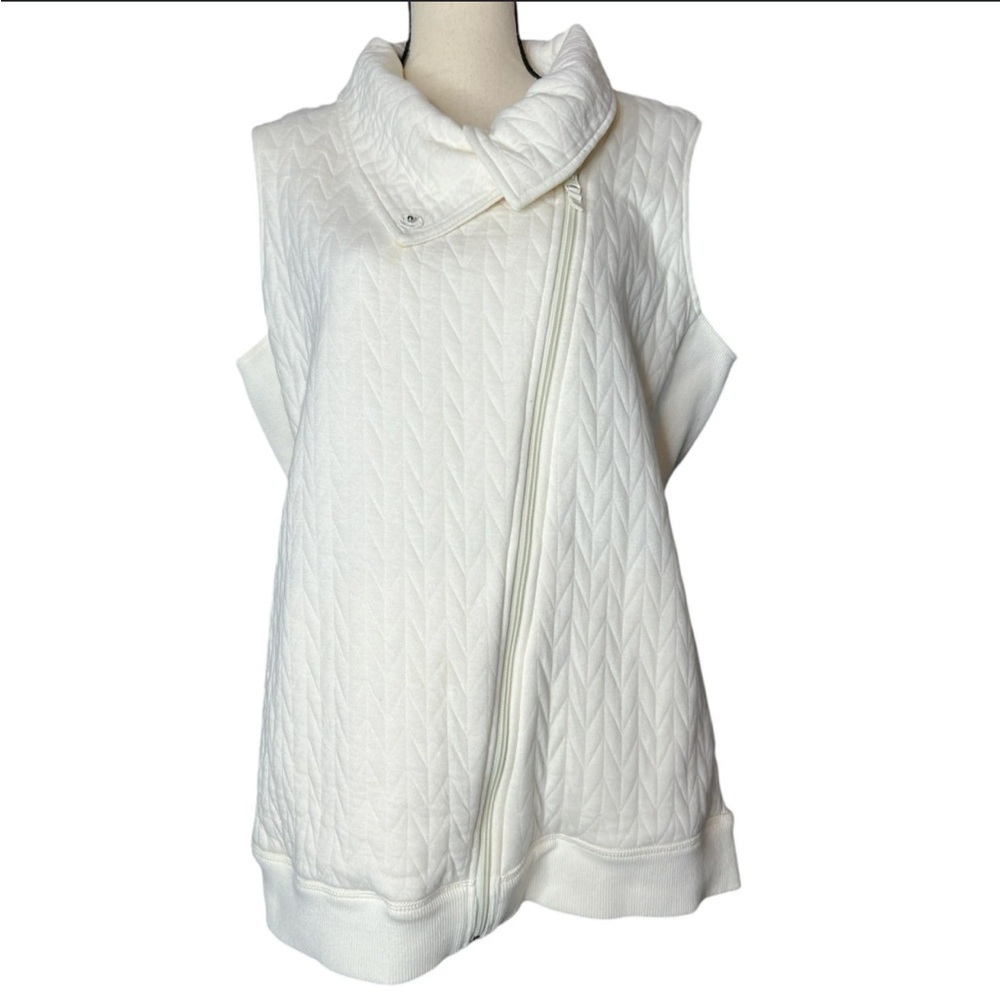 T by Talbots Womens Side Pockets Zip Up White Creamy Vest Size Large - Picture 1 of 10
